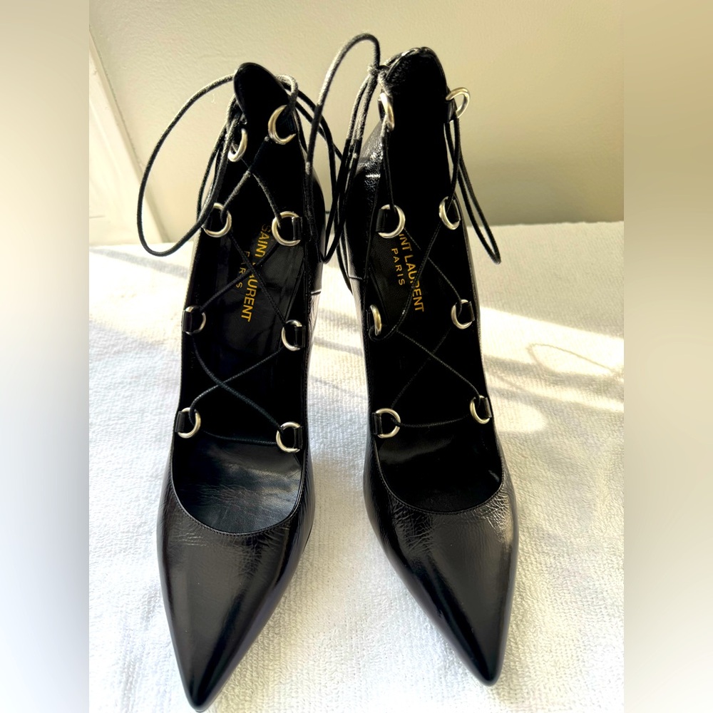Saint Laurent Classic Paris 105 Lace Up Pumps size 40 1/2.